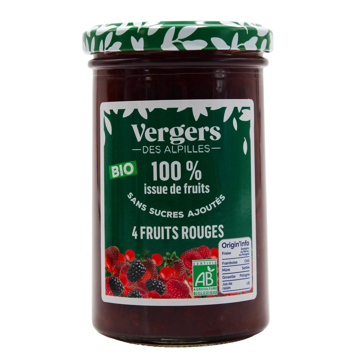 CONFITURELLE Confiture 4 Fruits Rouges Bio 290 g — Fraise, Framboise, Griotte, Groseille Sans Sucres Ajoutés - Lot de 3