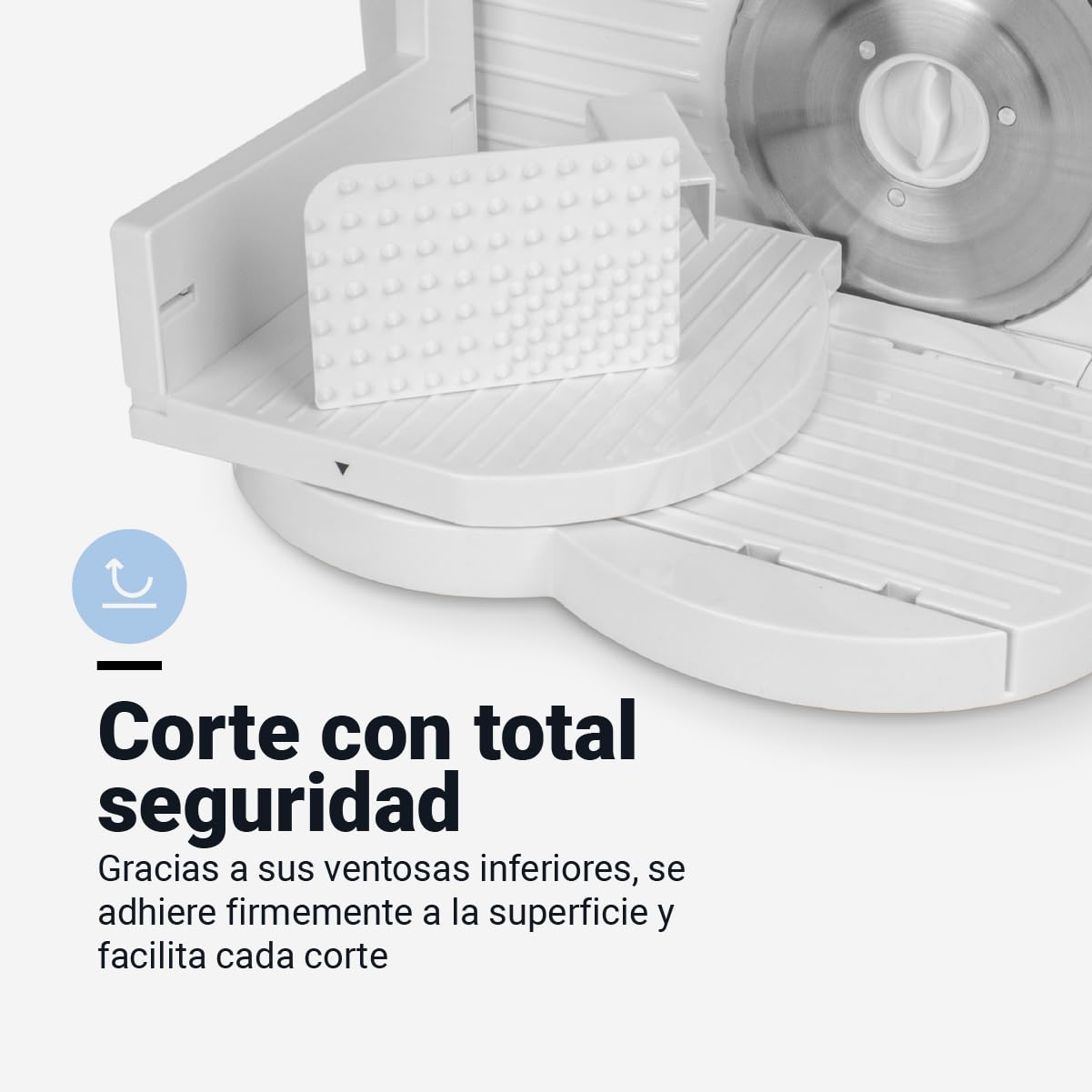 Cortafiambres Eléctrico Blanco – Rebanadora de Cocina Ligera y Duradera con Cuchilla Afilada para Fiambres, Embutidos, Frutas y Verduras – Diseño Elegante y Fácil de Limpiar