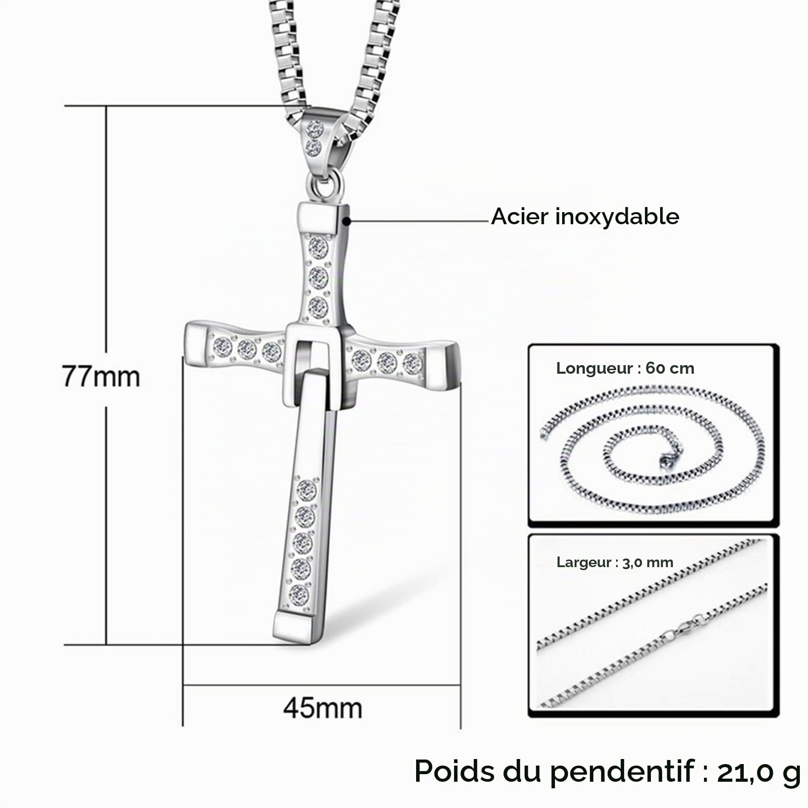 10 autocollants et 3 pièces remplacent le collier croix de Dominic Toretto rapide et furieux avec pendentif en titane Vin Diesel pour homme