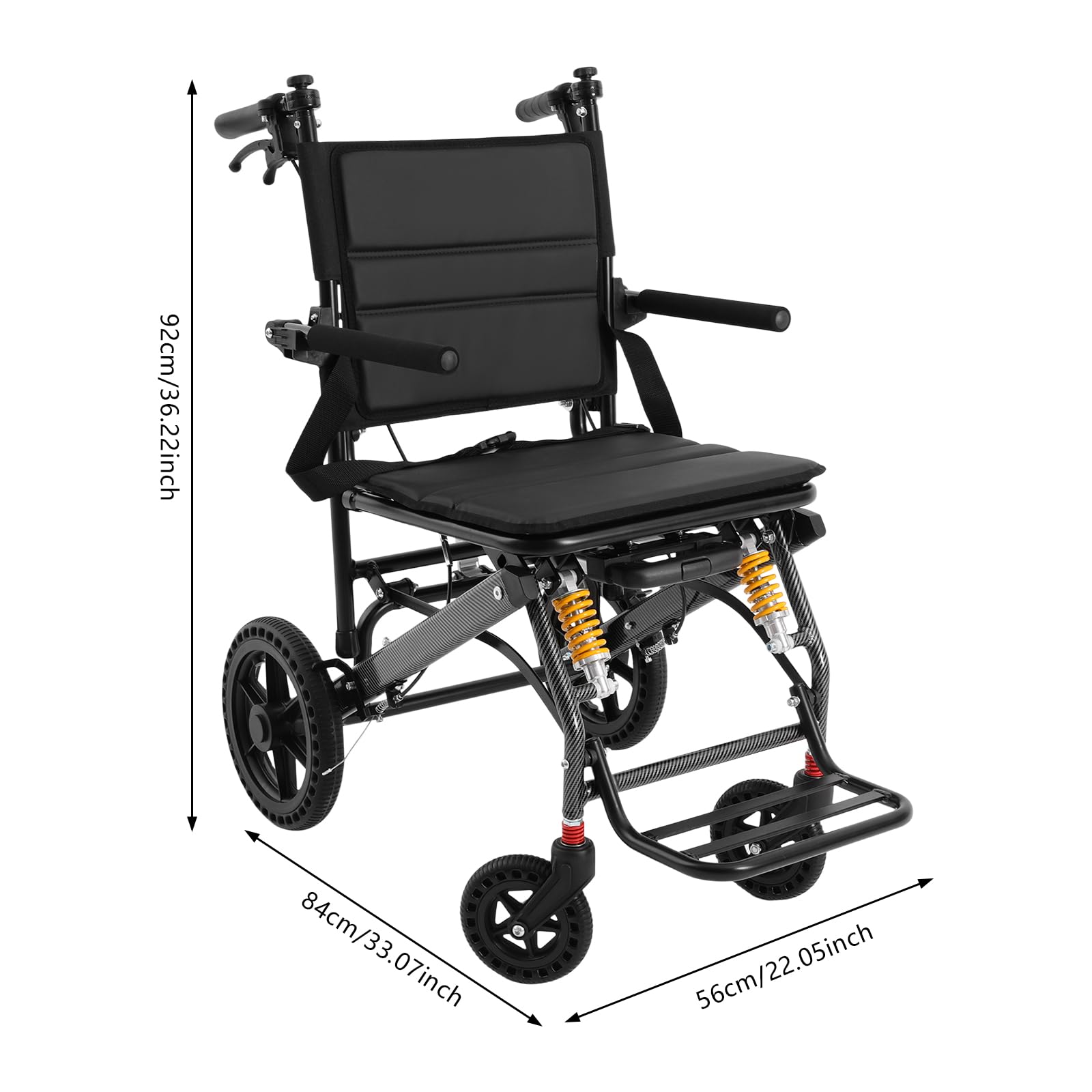 Silla de ruedas ultraligera plegable solo 11,88 kg – Silla de ruedas profesional de transporte y silla de ruedas de viaje con frenos de mano y cinturón de seguridad – hasta 100 kg de carga