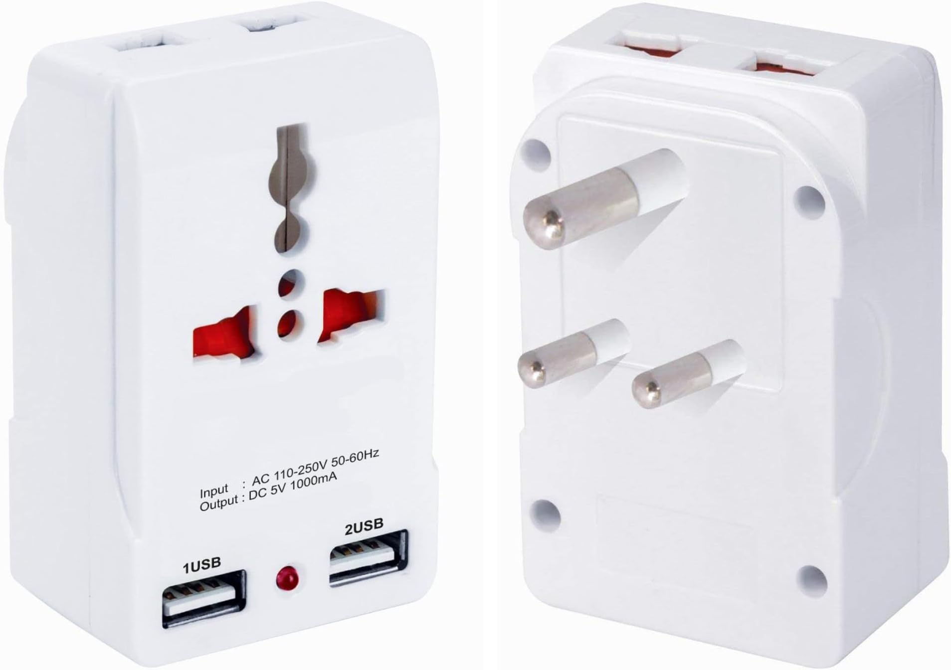 HI PLASST 3-Pin Multi Plug Socket with Dual USB Charger with LED Indicator| 10A Power Converter | Universal Travel Adapter for 2-Pin & 3-Pin Devices | USA to India Converter Plug | Pack of 1