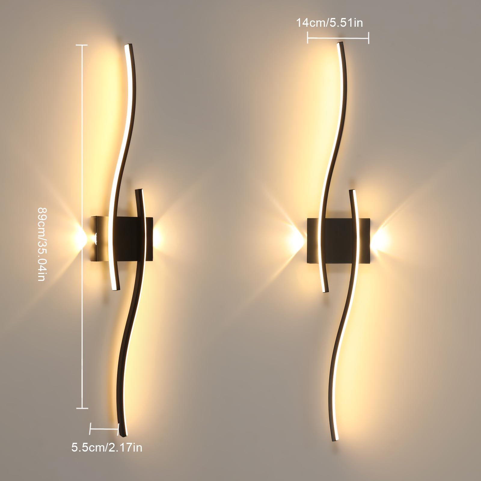 Goeco Applique da Parete Interno Dimmerabile 89CM 29W 3250LM Nero | 3000K-6500K Lampada da Parete LED con Telecomando Illuminazione Lunga con Funzione Memoria per Soggiorno Camera da Letto