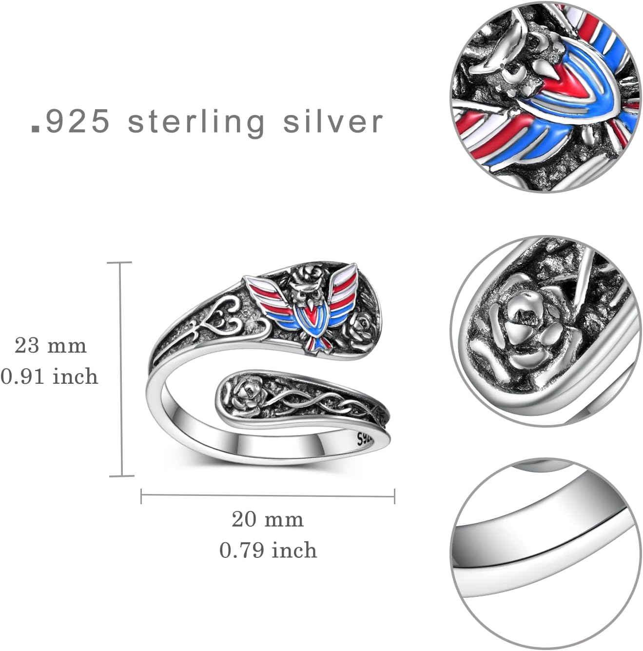 Spoon Rings for Women 925 Sterling Silver American Flag Owl Ring Owl Jewelry Gifts for Women - Image 4