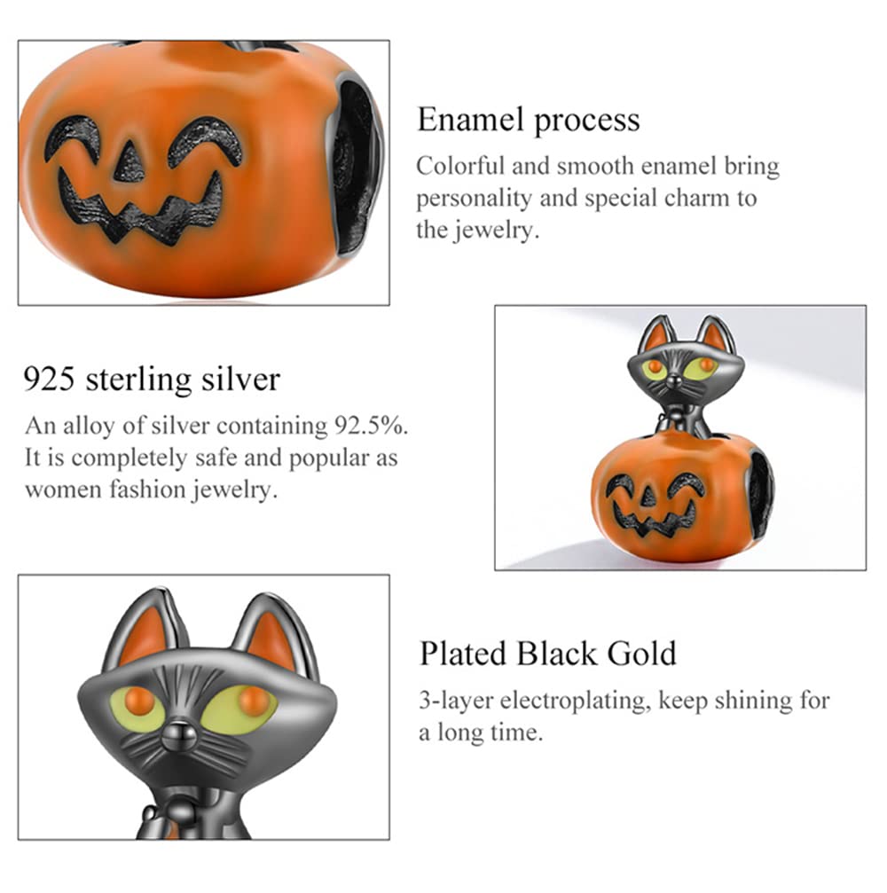 Charms z koralików ze srebra próby 925 Halloweenowa dynia Halloweenowa czaszka Kompatybilna z bransoletką z zawieszkami