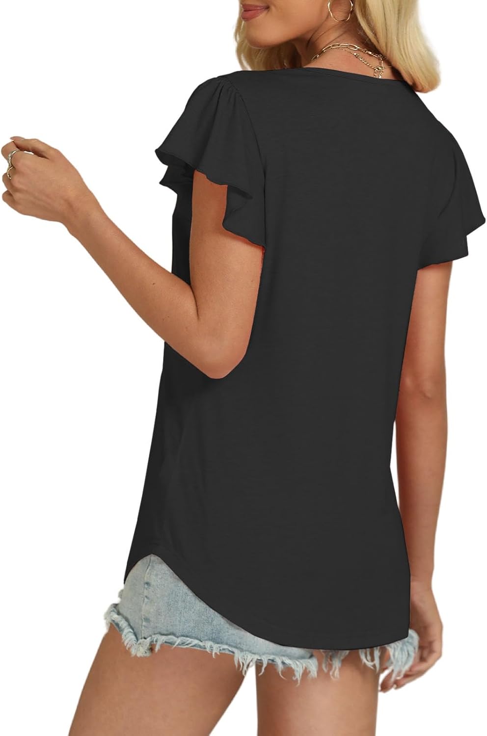 Womens Summer Tops 2025 Short Cap Sleeve Y2K Shirts Workout V Neck Tunics Trendy Basic Casual Business Women Blouse - Image 4