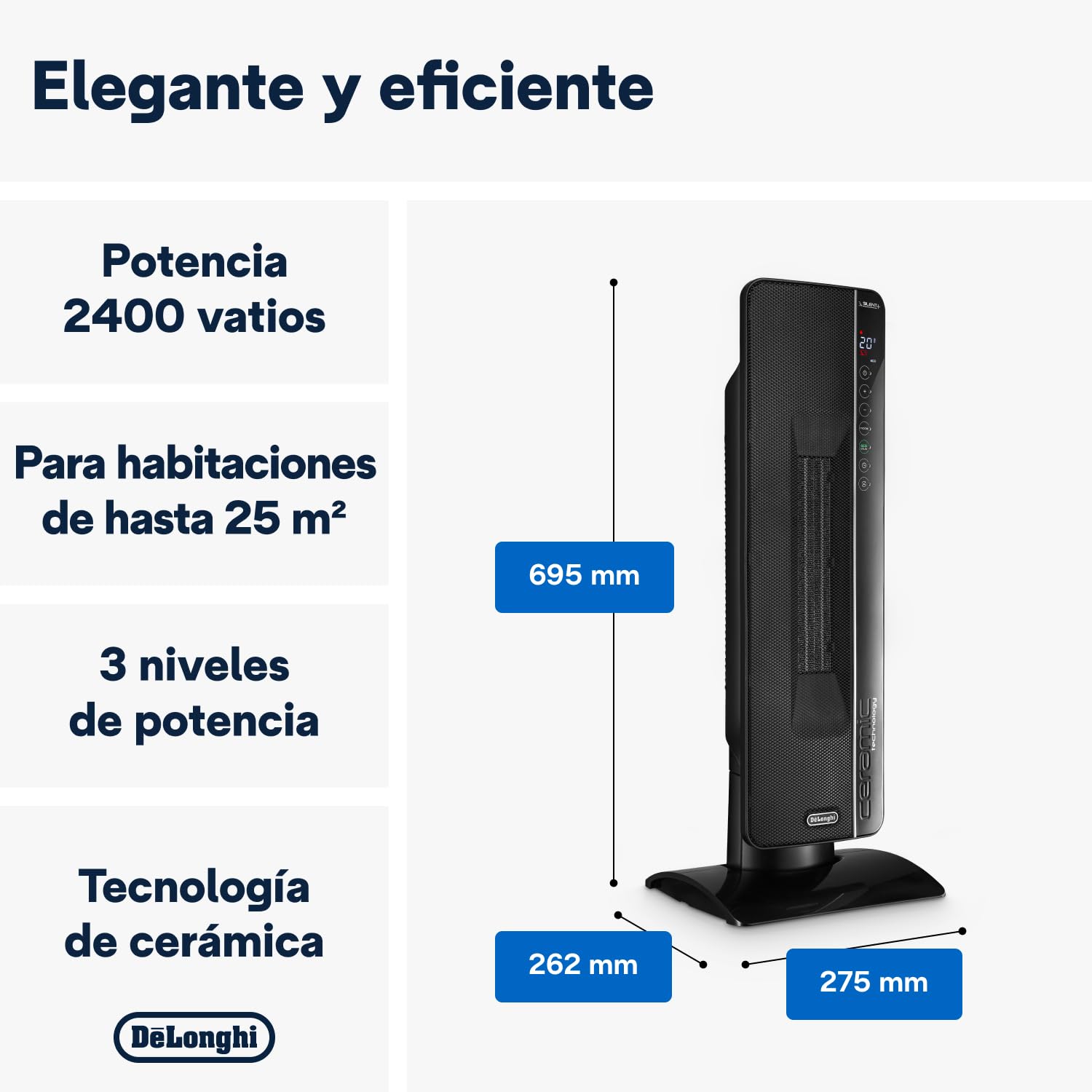De'Longhi De 'longhi TCH8993ER.BC - Calefactor cerámico, 2400w, nivel consumo óptimo, negro