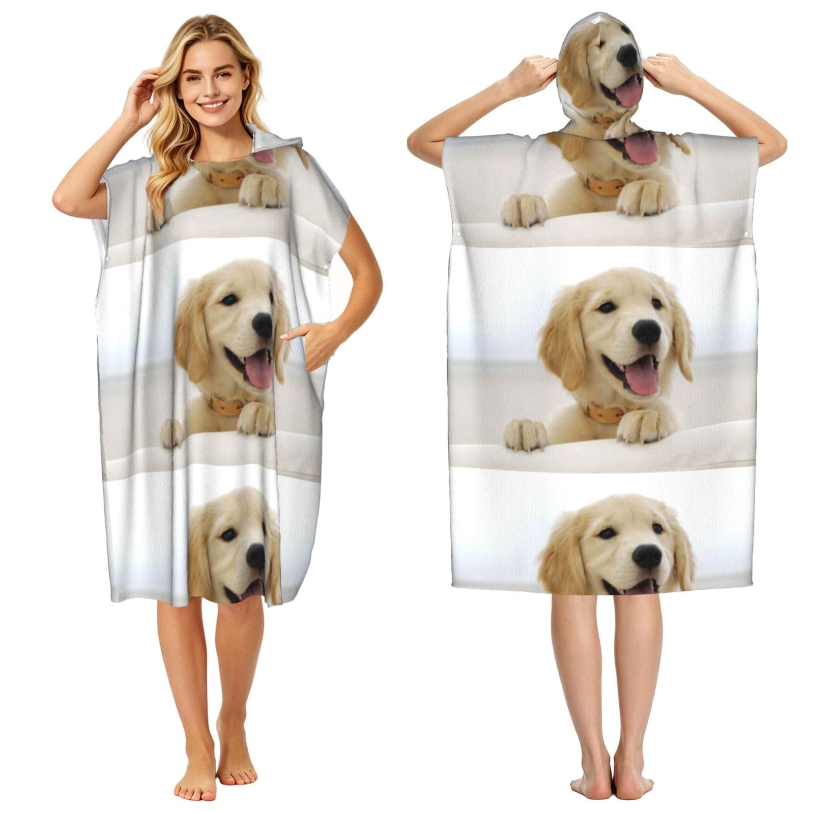 Poadnly A Golden Retriever, Adult Hooded Beach Towel 90 x 110 cm,Changing Bath Robe, Surf Poncho Towel For Women Men