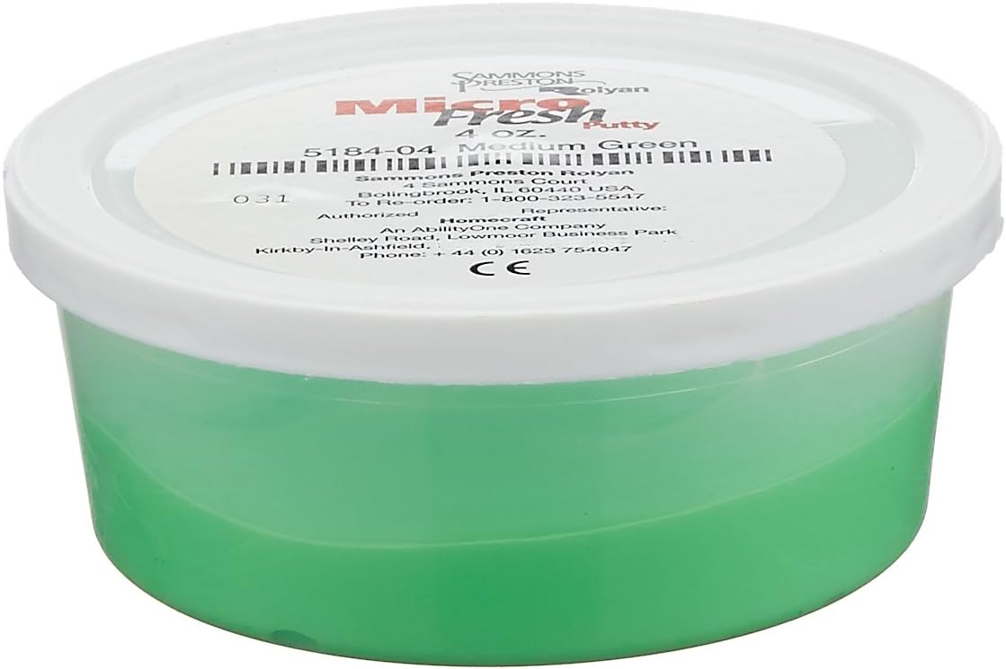 Micro-Fresh Putty, Antibacterial, Antifungal, and Antimicrobial Therapy Putty for Hands and Feet Exercises, Color Coded Non-Toxic Clay, Medium, Green, 4 Ounces