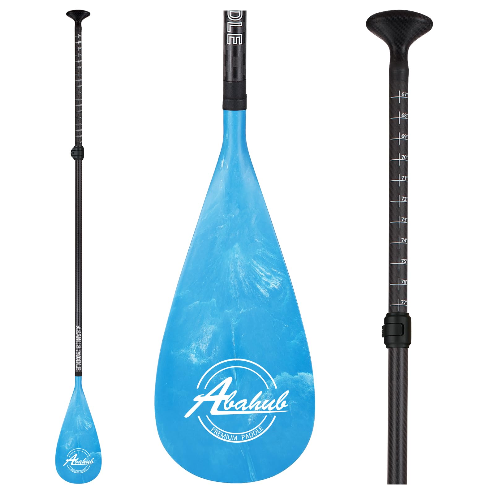 Abahub Carbon Fiber SUP Paddles, 1 x 3 Section Adjustable 67" - 86" Carbon Fiber Shaft, Lightweight Stand-up Paddle Oars for Paddleboards, with a Carrying Bag