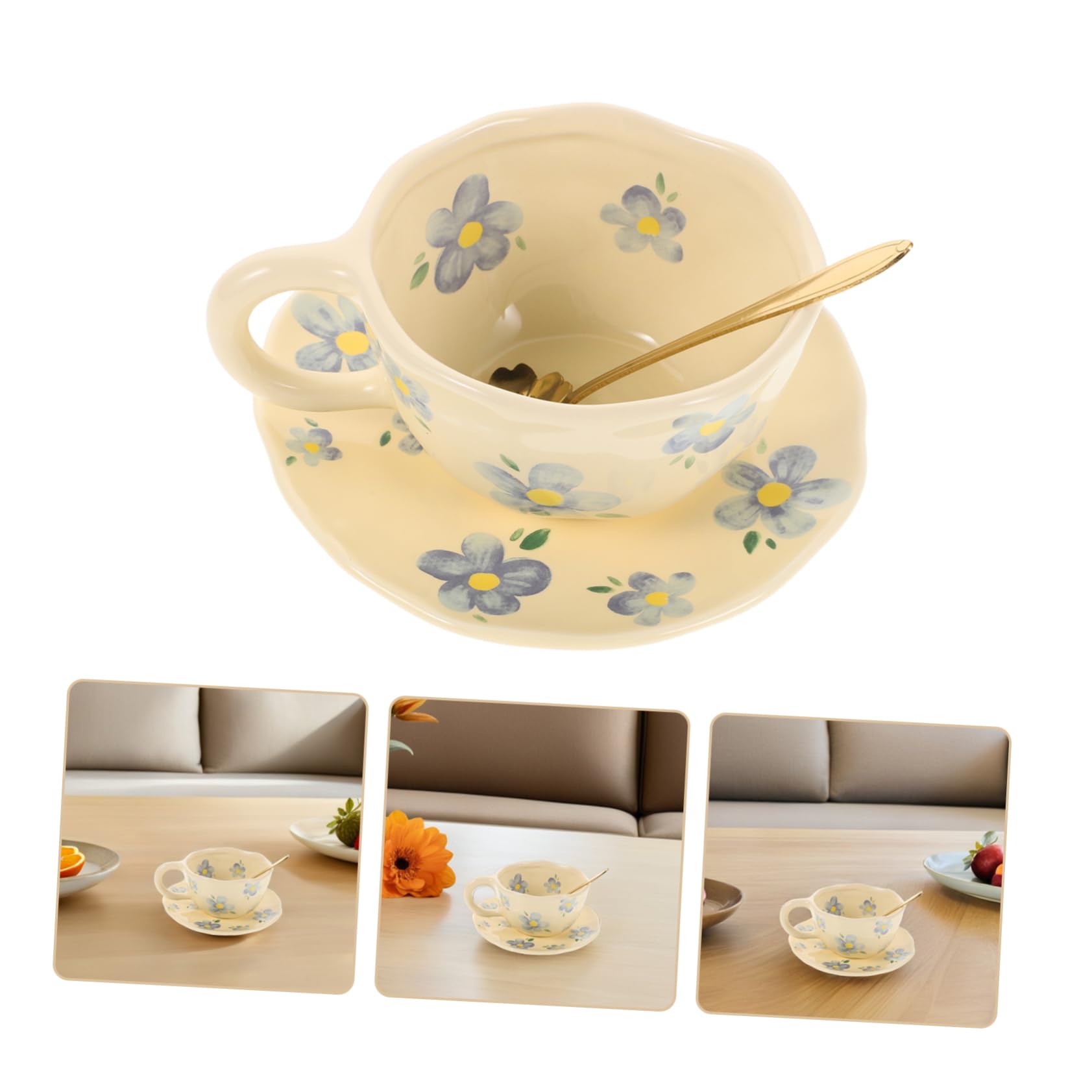 1set Tasse à Café Créative en Porcelaine Fine avec Soucoupe et Cuillère Design Unique et Facile D'entretien pour Bureau Cuisine