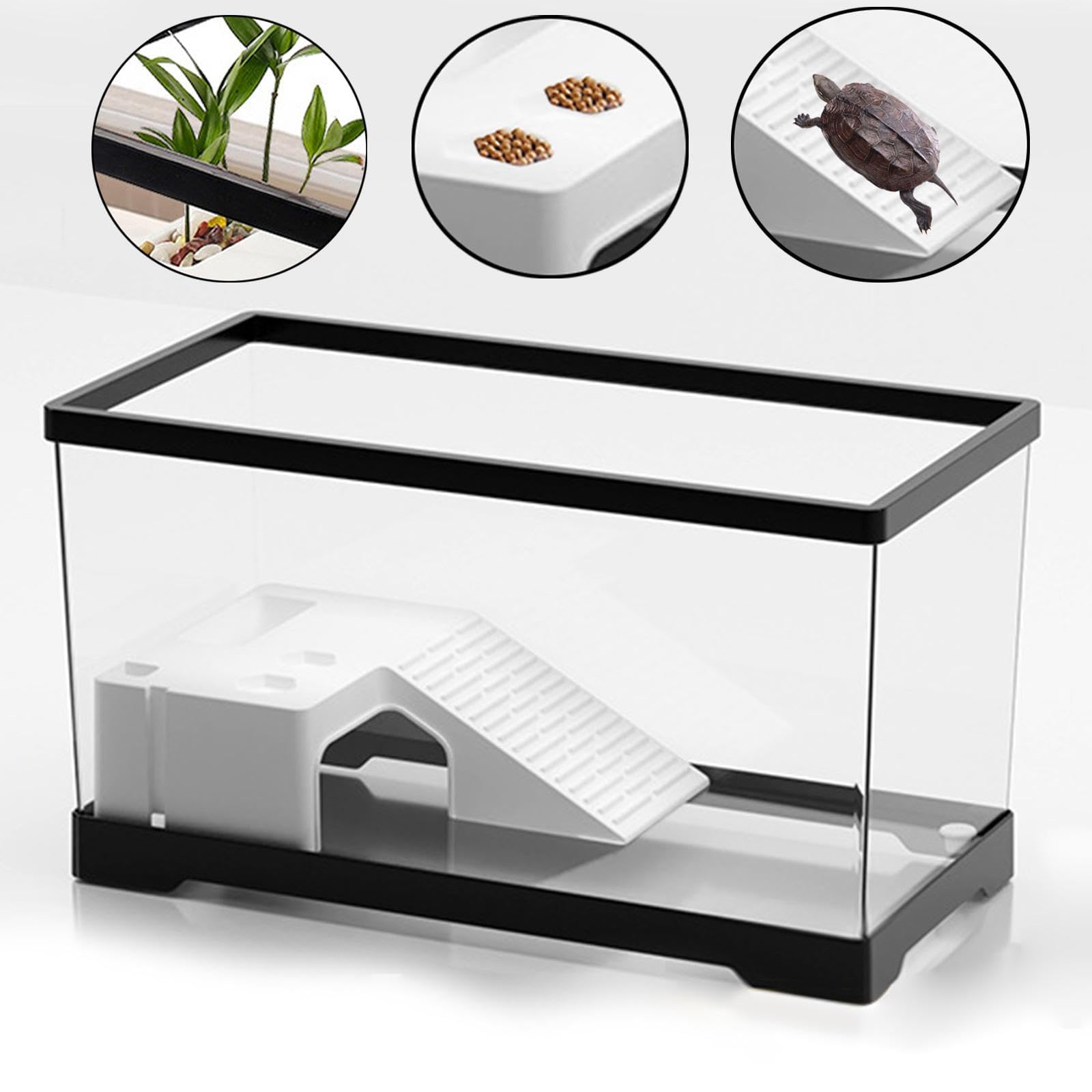 Acuario de Tortugas con Tanque con de área Multifuncional de Tortugas Hermitah Case Box Basking Ramp Ramptil Hábitat Pets Accessy, Grande Negro, Individual