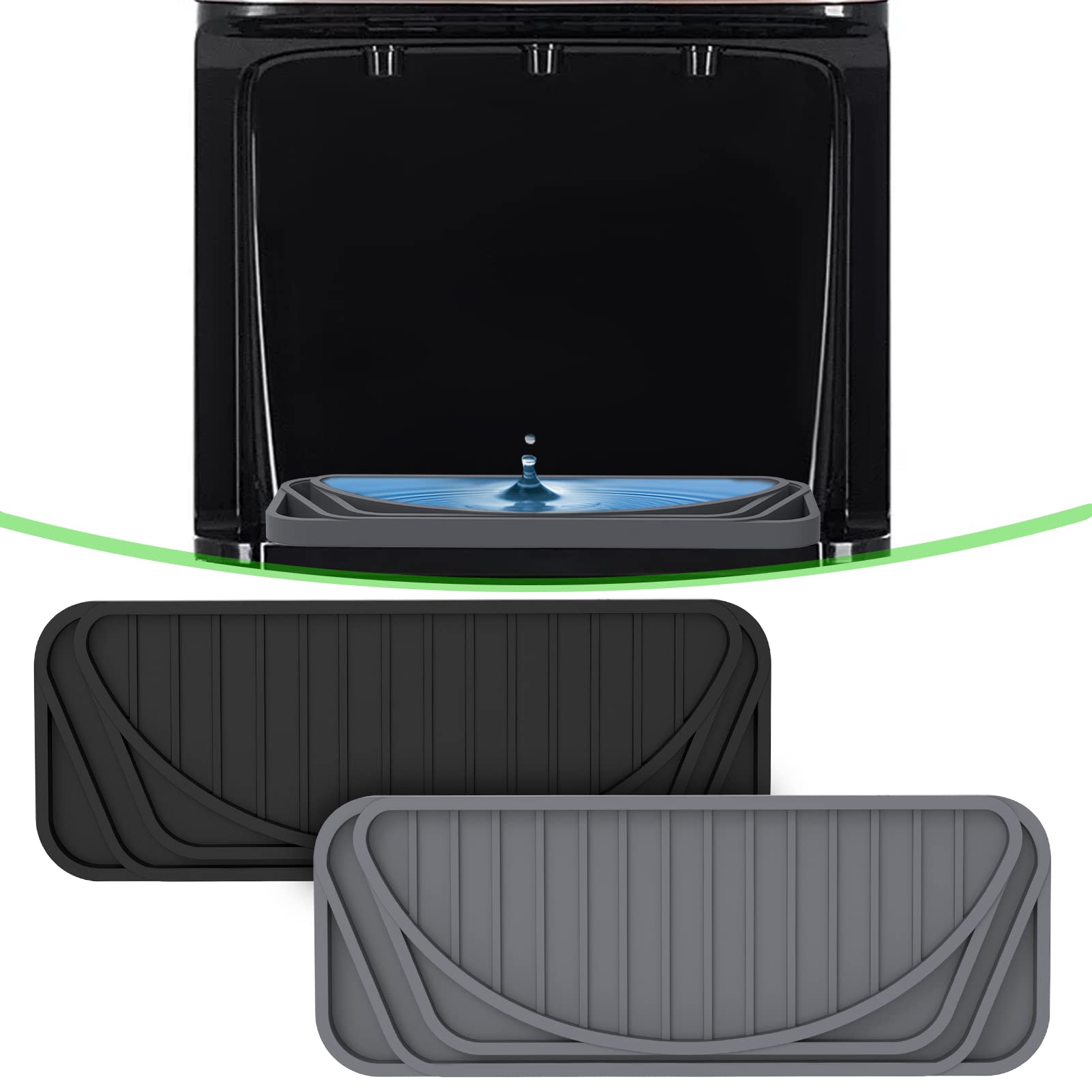 2 Pack Pamkol Silicone Refrigerator Drip Catcher Tray,Refrigerator Water Catcher for Water Dispensers,Refrigerator Accessories (Rectangular,Grey)