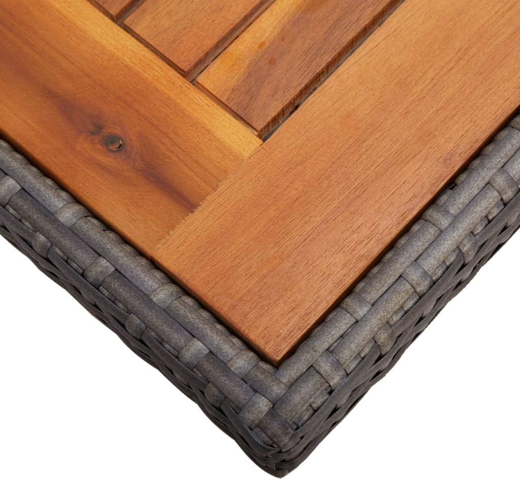 vidaXL Patio Dining Table | Weather Resistant Gray Poly Rattan | Durable Solid Acacia Wood | Comfortably Seats Four | Ideal for Outdoor Dining