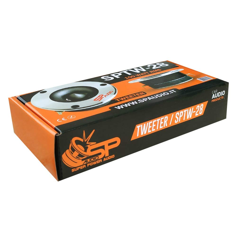 SP 2 Tweeter Audio SPTW28 Ultra Slim 100 Watt rms et 200 Watt Max avec 9,40 cm diamètre et 107 DB de sensibilité Profondeur 4,20 cm, par Paire + 3 Stickers Cadeau