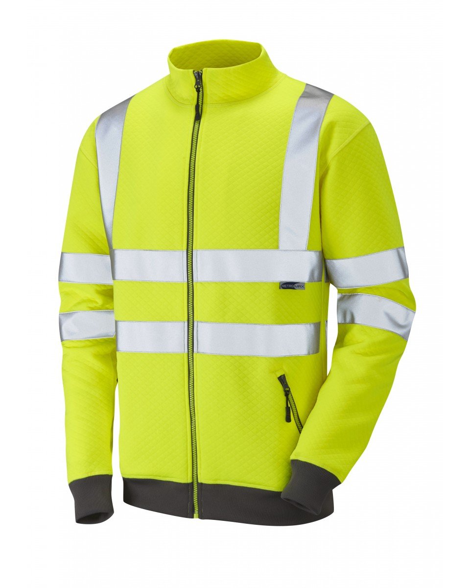 Leo Workwear Men's Yellow Libbaton Ss03 Diamond Quilt Hi Vis Stand Up Collar Track Top Sweatshirt, L,