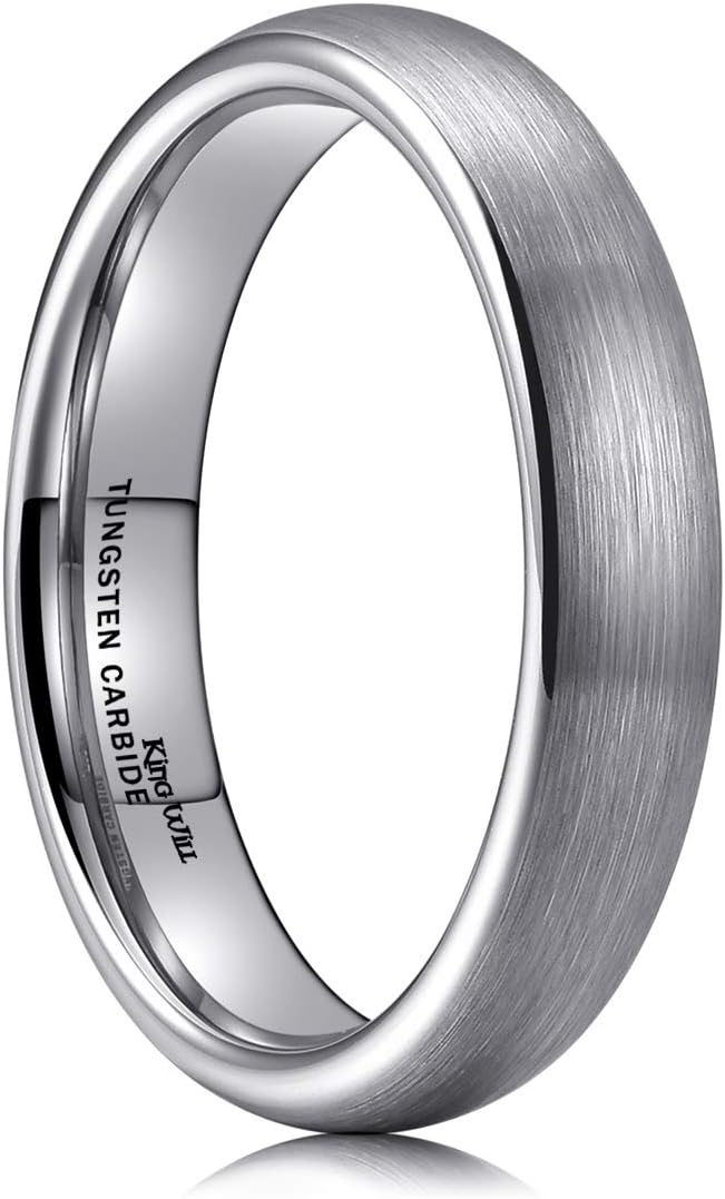 King Will Wedding Band for Men Women, 2/4/6/7/8mm Domed Matte Brushed Tungsten Carbide Rings, Solid/Dual Color Engagement Rings, Comfort Fit