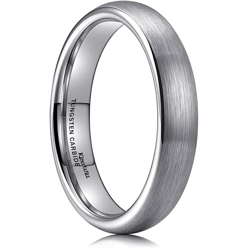 King Will Mens 2mm/4mm/6mm/8mm Black Matte Finish Tungsten Carbide Ring for Men Silver Domed Engagement Wedding Band Comfort Fit