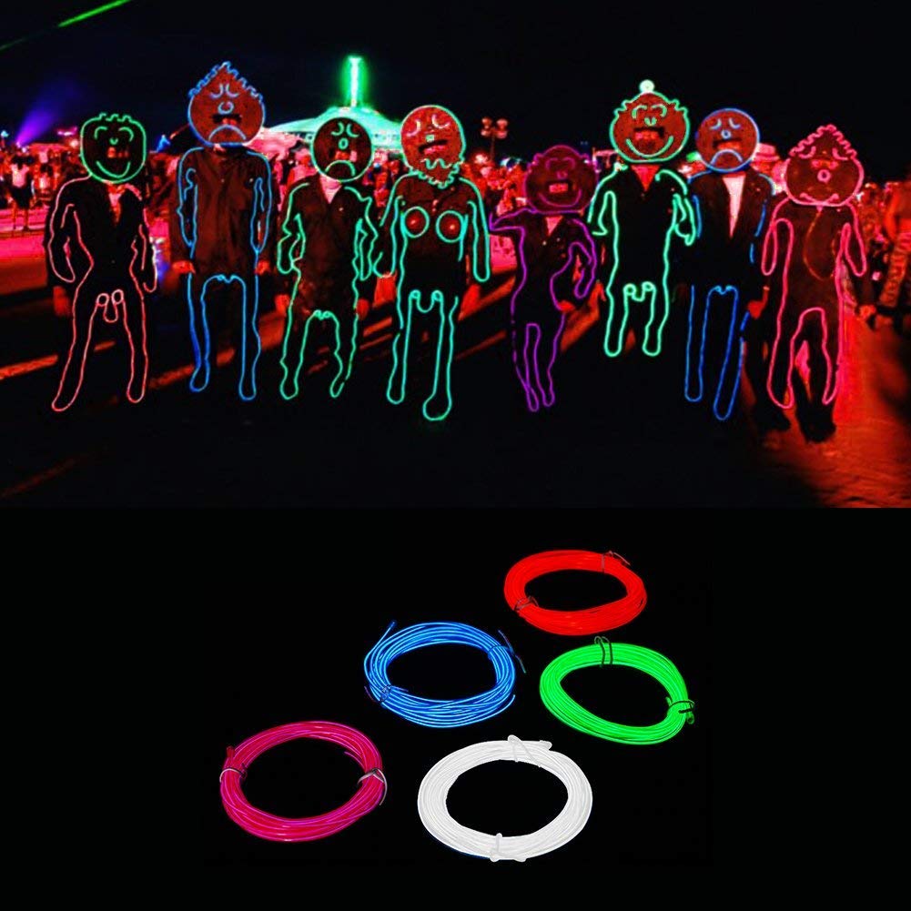 5 X 3M Resplandeciente efecto estroboscópico de luz electroluminiscente El alambre paquete de baterías para fiestas, decoración de Halloween (color)