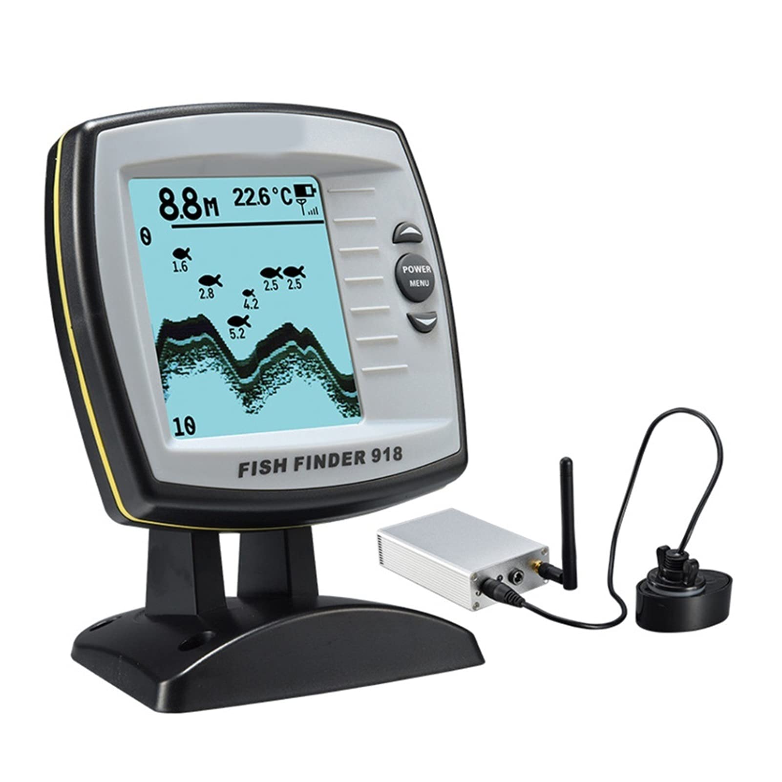 Fish Finder. FF918-180S. Sensore del trasduttore cablato Fishfinder 45 Gradi Echo LCD. Localizzatore di Pesce Fishfinder for Barche(Blauw)