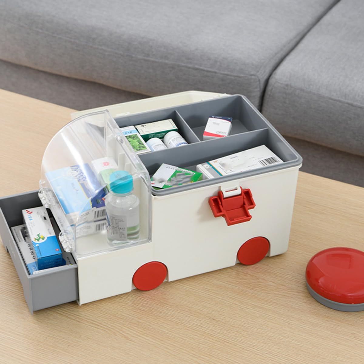 Botiquín de Primeros Auxilios Hogar Grande Caja de Almacenamiento Plástico Gris Asa Portátil Maletín Sanitario de Alta Capacidad para Oficina Escuela y Viajes