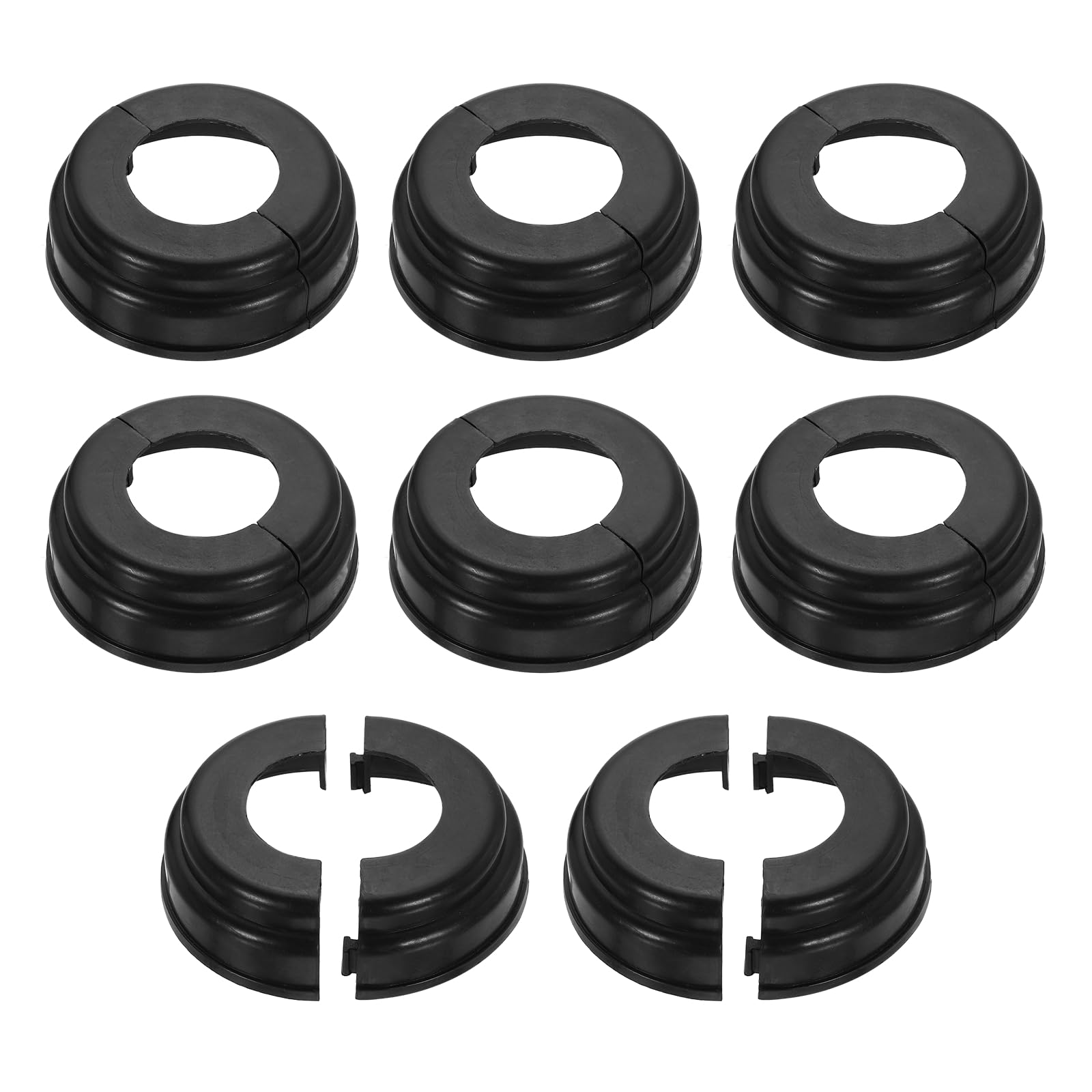 sourcing map 8Pcs Post Skirt, 3.54" Plastic Split Style Post Base Cover Trim Skirt, Round Deck Pipe Cover Decoration Brackets Fit 1.7" OD Pipe for Fence Stair Handrail Railing Porch, Black