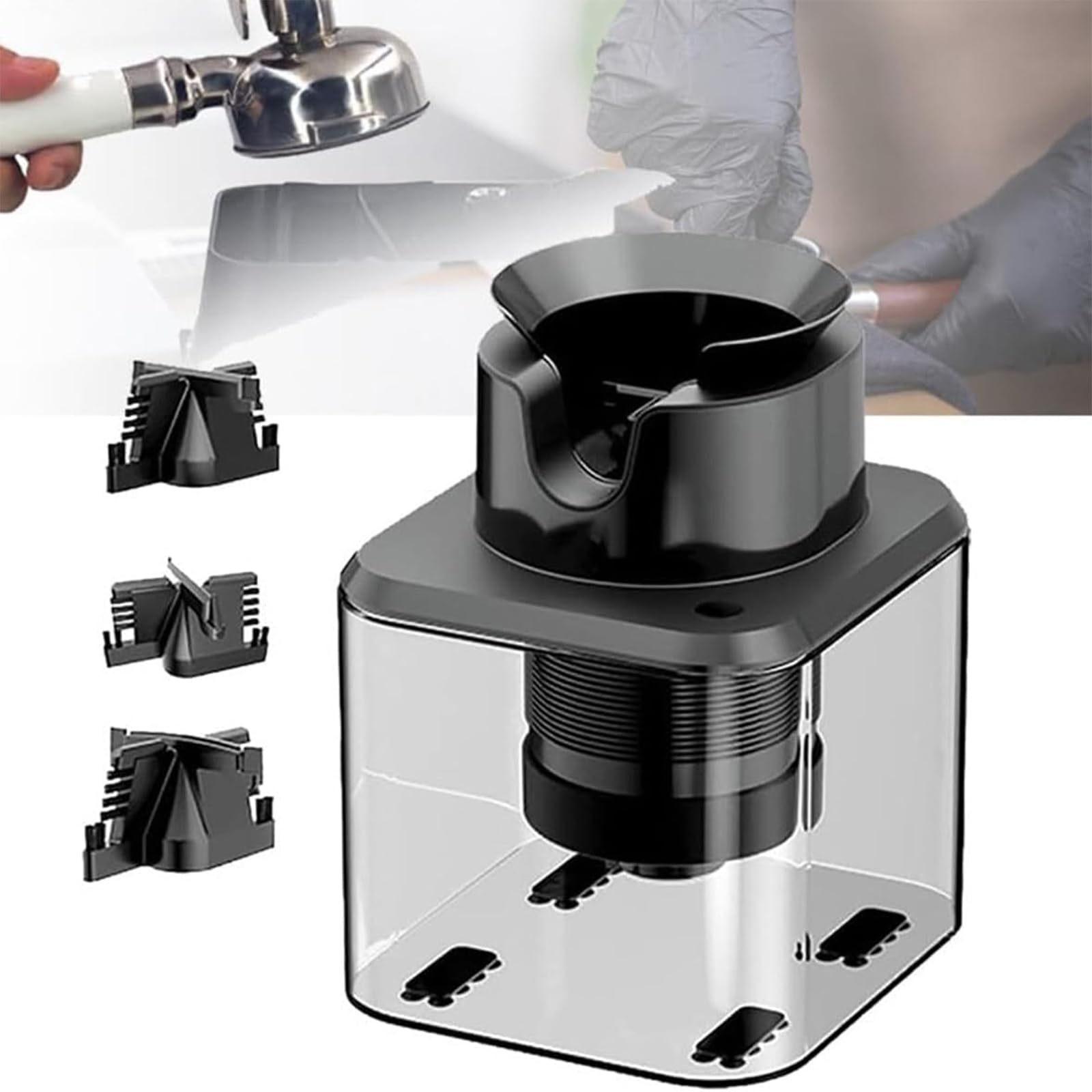 Limpiador eléctrico de portafiltros de café, máquina de limpieza automática con 3 cabezales de cepillo, limpieza rápida 3S, tasa de limpieza del 99% para uso doméstico y cafetería