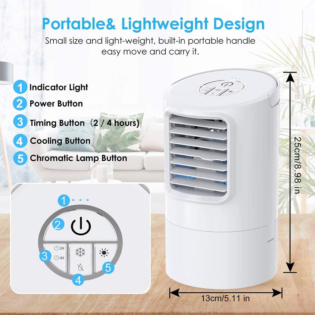 Condizionatore Portatile,Mini Raffrescatore Evaporativo Umidificatore,Basso Rumore Raffreddatore d'Aria Climatizzatore Personal Air Cooler con 3 velocità per Casa Ufficio Viaggio