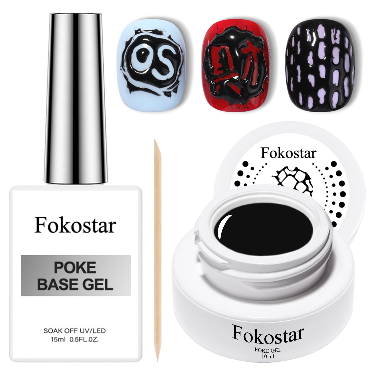 Black Poke Gel Nail Polish with Professional Poke Base Gels Multifunctional Lace Painting Gel for Nail Art Design with Wooden Nail Stick Drawing
