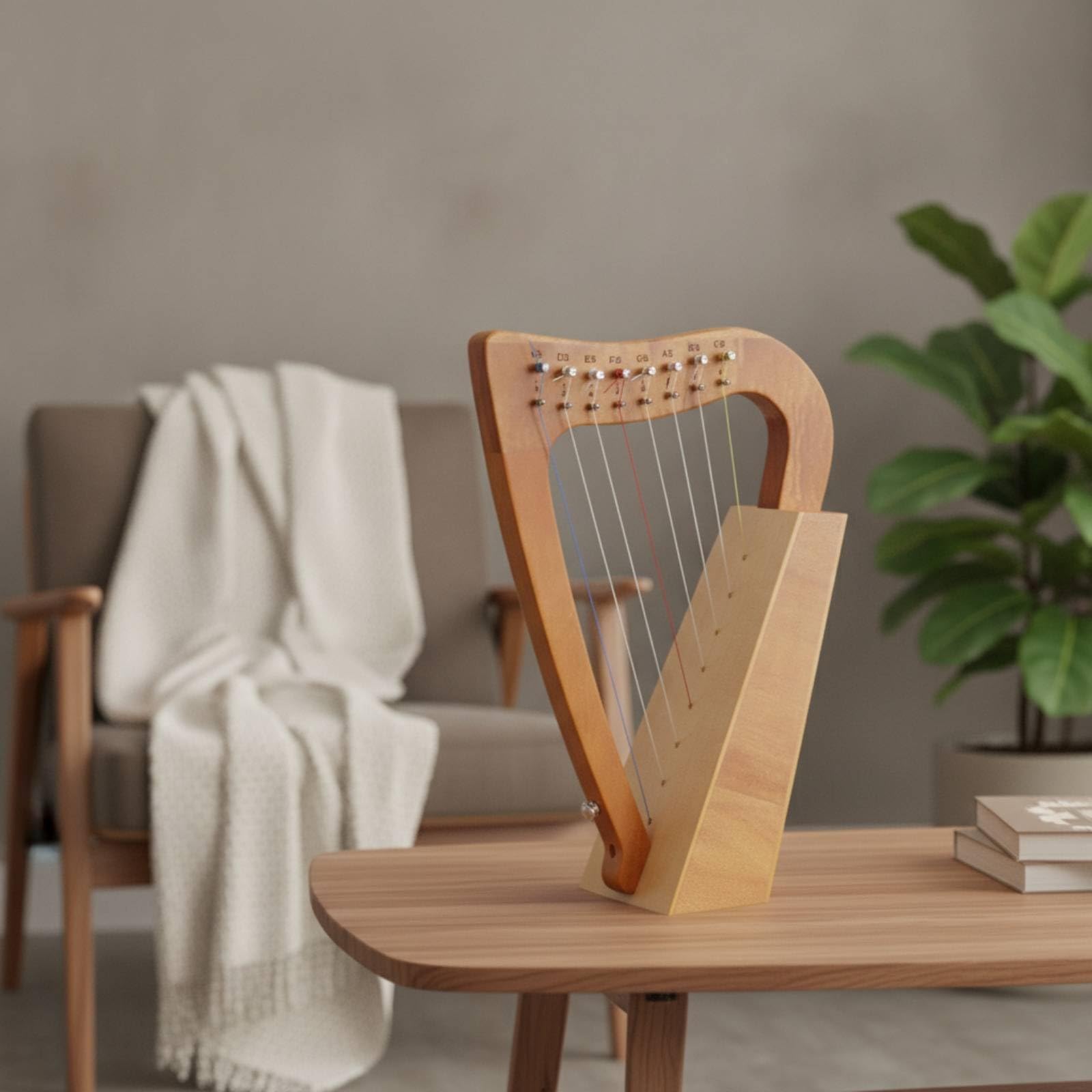 Qianly Arpa Lira con Chiave di Accordatura Compatta Arpa Lira Compatto Strumento Musicale per Studenti, 8弦【云杉木】原木色, 35X24 Cm