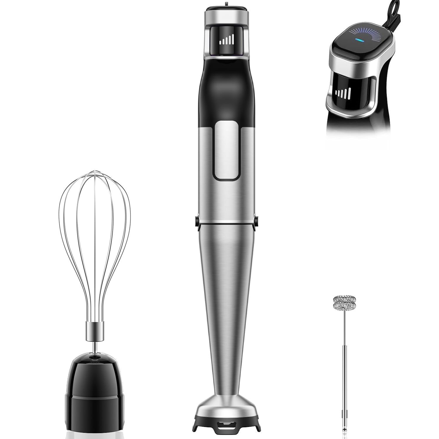 BESROY Stabmixer Set 3 in 1, 1100W Pürierstab Elektrisch Stufenlos, Edelstahl mit Milchschäumer & Schneebesen, Hand Blender, Pürierer für Smoothies, Suppen, Babynahrung