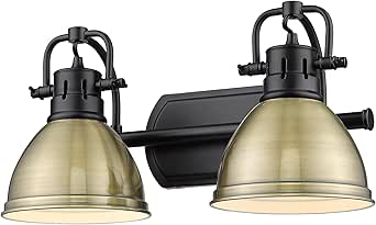 Golden Lighting Duncan 2-Light Metal Bath Vanity in Matte Black/Aged Brass