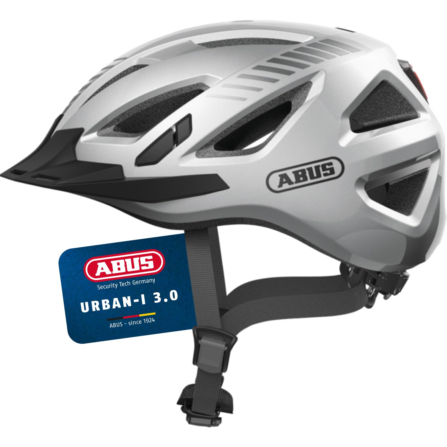 ABUS Stadthelm Urban-I 3.0 - Fahrradhelm mit Rücklicht, Schirm und Magnetverschluss - für Damen und Herren - Silber, Größe S