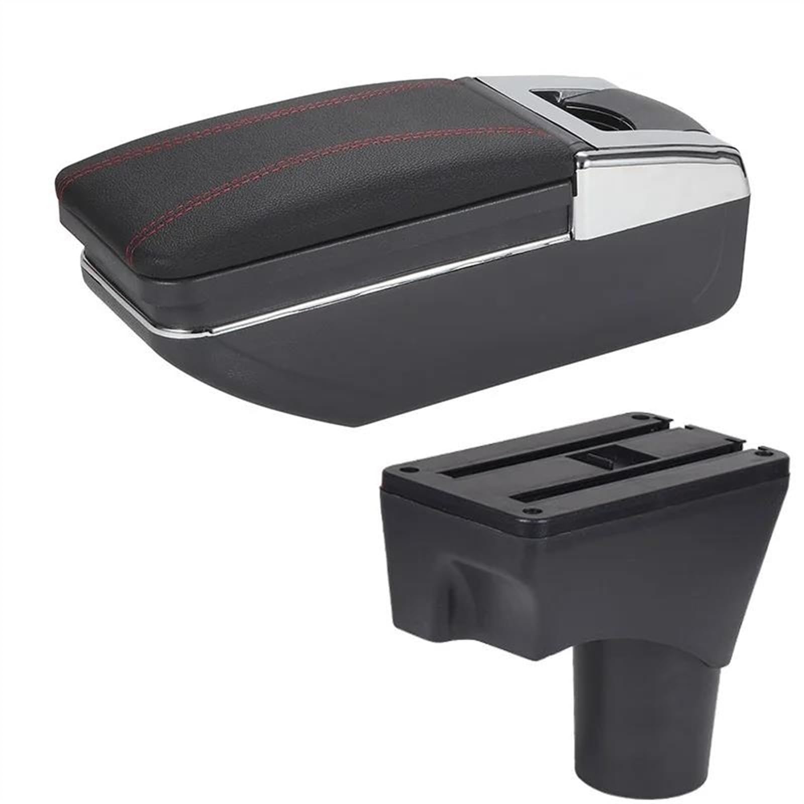 NOHEEU Car Armrest Box Storage Retrofit Parts Accessories For March For Micra K13 For Sunny 2010-2022(C1 Black red No USB)