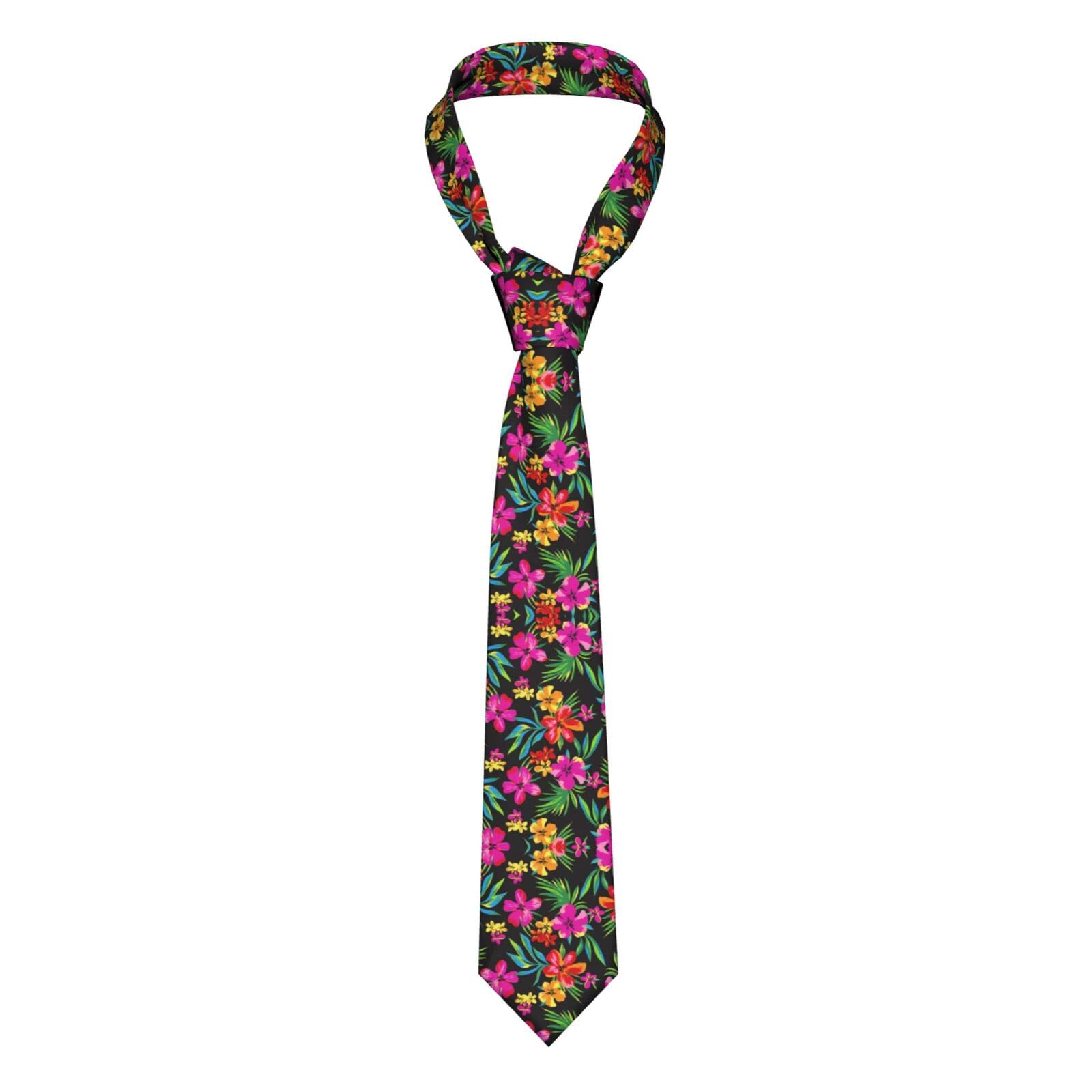 Aseelo Unisex Hawaiian Flower Men's Stripe Ties Pattern Business Formal Designer Neckties For Weddings, Groom,Gifts., One Size