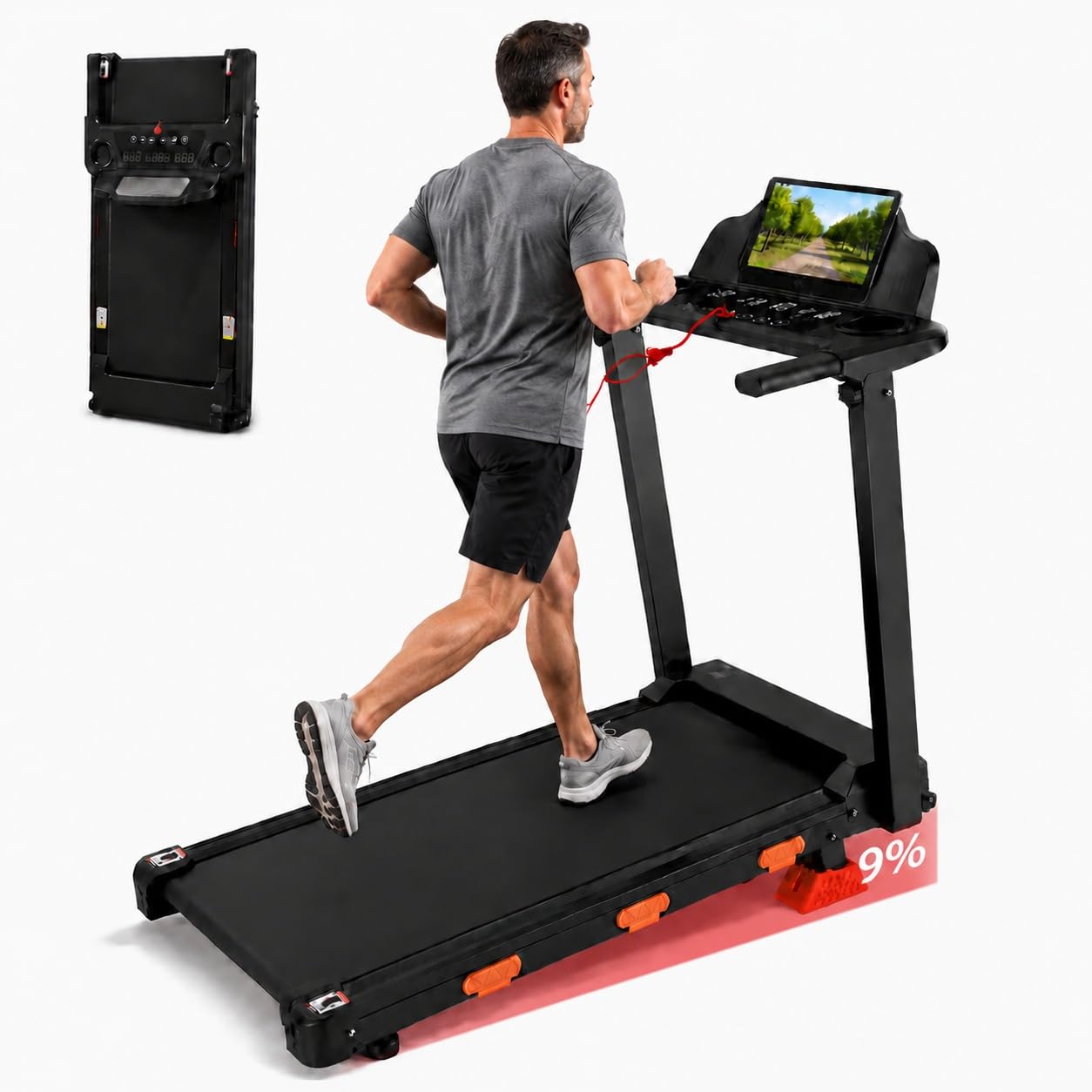 Tapis Roulant Pieghevole con Inclinazione 9%, Walking Pad per Casa fino a 12 km/h, Display LED, Motore da 3,0 HP, Portata Massima 150 kg, per Camminata, Jogging e Corsa