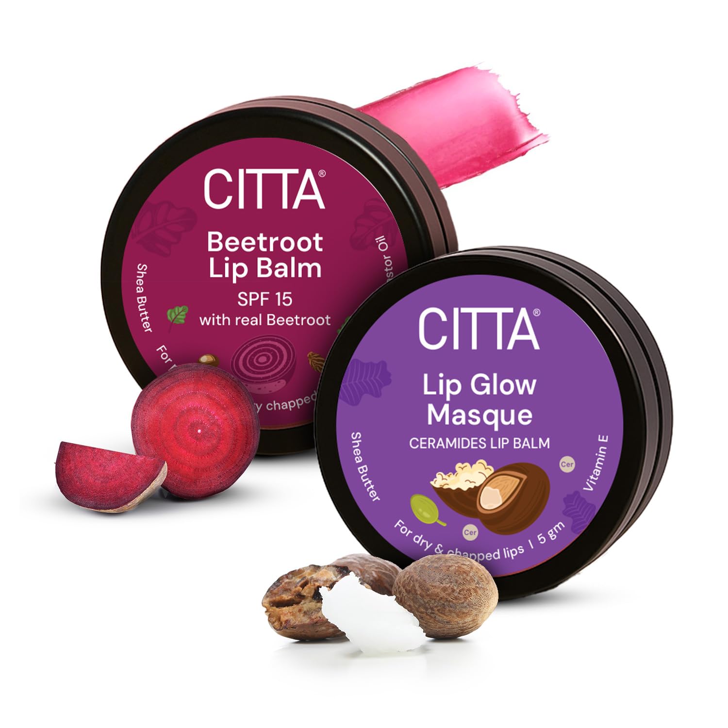 CITTA Beetroot Lip Balm SPF 15 (Day) + Lip Glow Masque (Night) | With Ceramides, Beetroot & Shea Butter | Dual Care for Dry, Chapped, Pigmented Lips | Tinted Balm & Repair Masque | 5g + 5g-image-29
