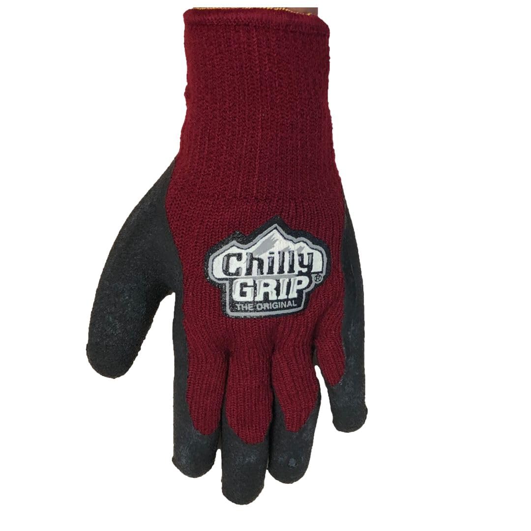Red Steer Chilly Grip A311BG Women's Heavyweight Thermal-Lined Foam Latex Gloves, Maroon/Black [PRICE is per PAIR] (Small)