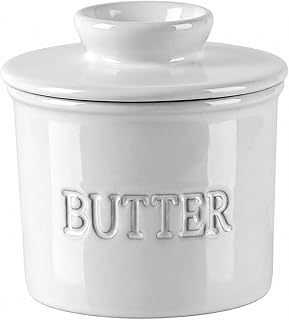 Butter Keeper Crock, French Butter Dish with Lid, Ceramic Country Crock Butters, Waterproof Seal Butter Container for Countertop, Keeps Butter Spreadable for Daily Cooking & Breakfast