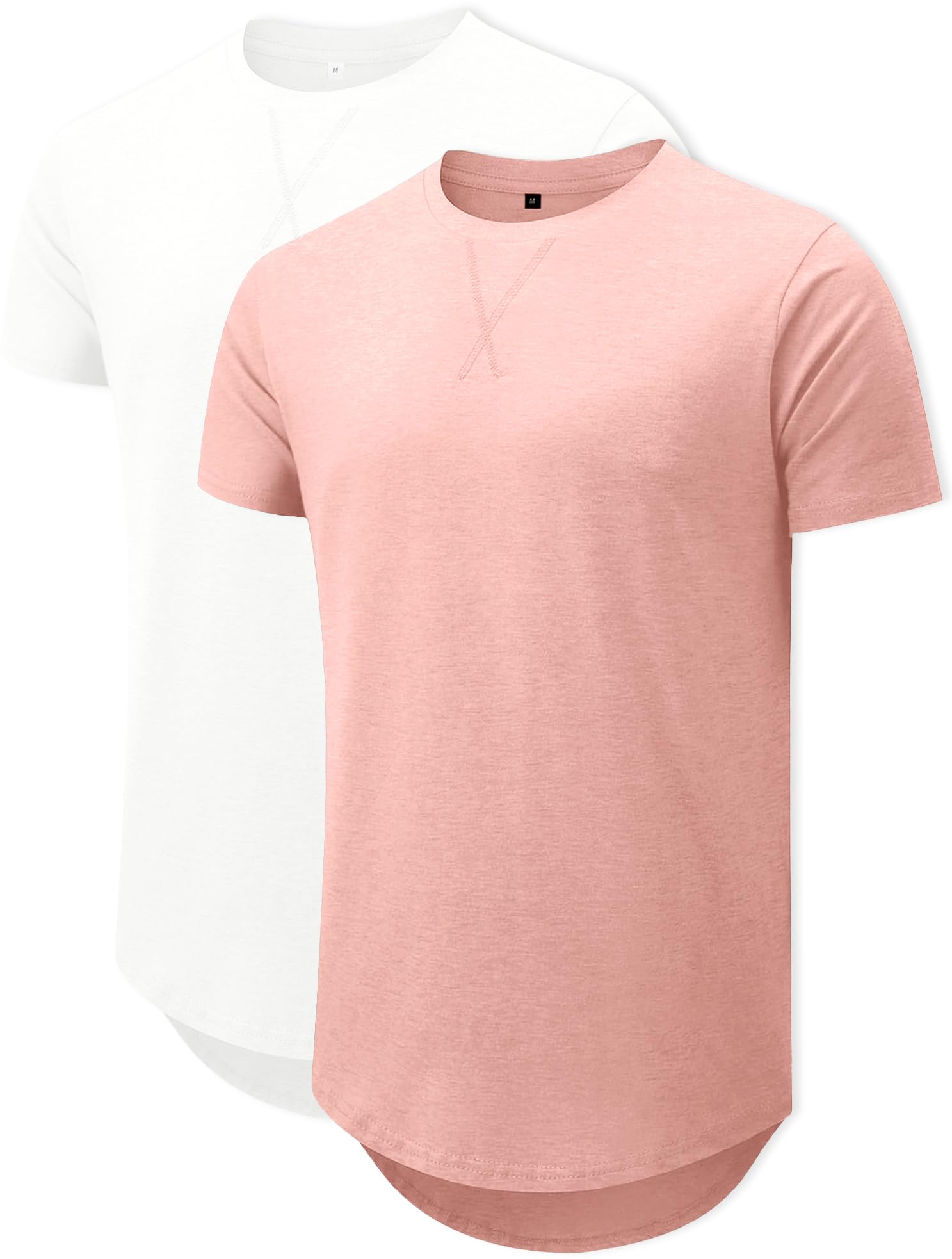 Comdecevis Confezione da 2 magliette da uomo in cotone a girocollo, stile hipster, hip hop, lunghe