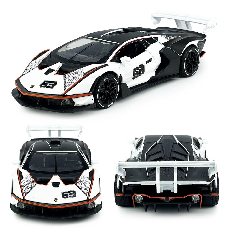 Image of Invite 1:24 Big Lamborghini Essenza SCV12 Diecast Scale Model Metal Pull Back Toy car for Kids with Openable Doors & Light, Music Toy Vehicle for Kids [White-Color]