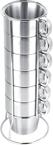Miniatura 9 de Tomotato Juego de 6 tazas de café apilables de acero inoxidable, tazas de café aisladas, tazas de café de acero inoxidable apilables con asa y