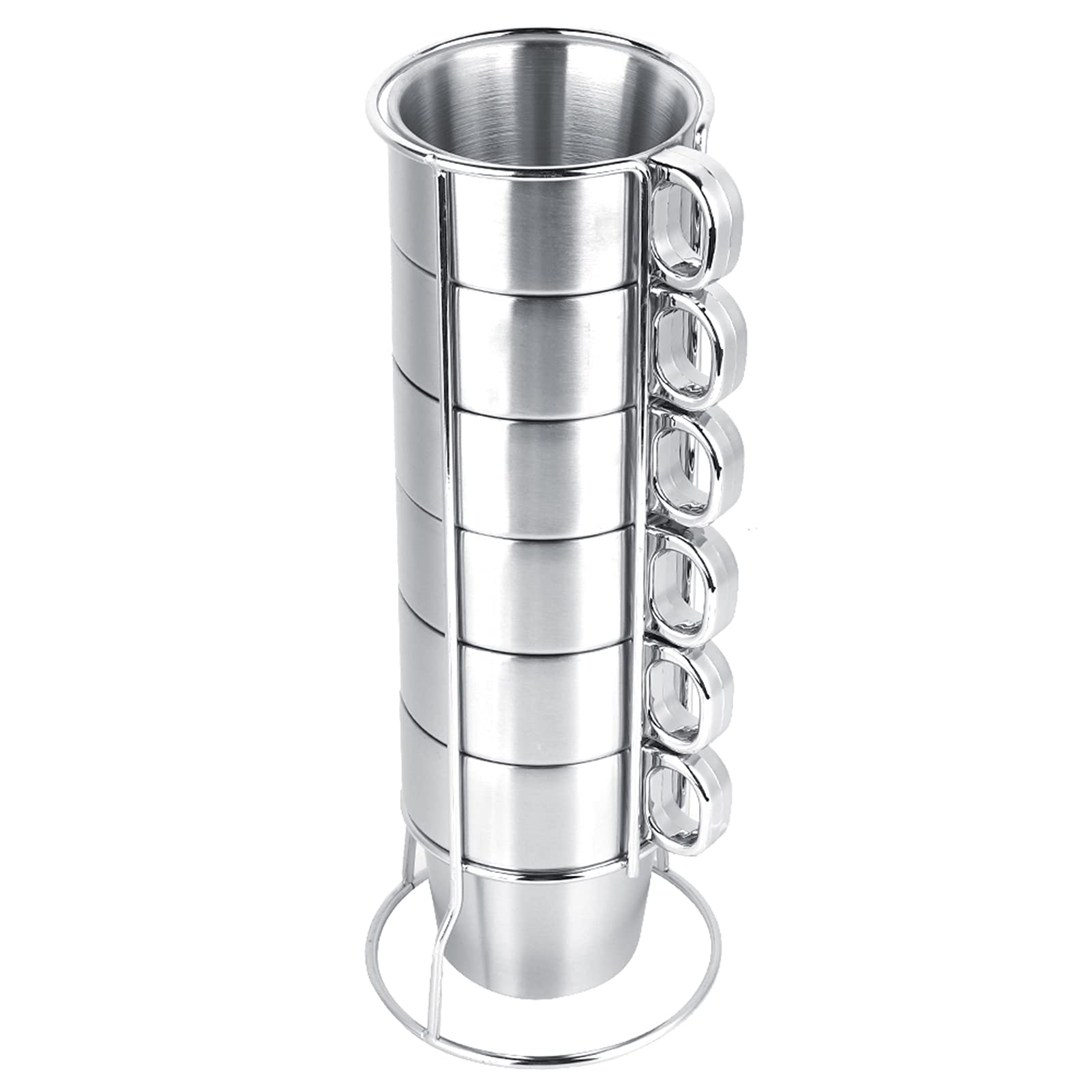 Juego de 6 Tazas de Café con Aislamiento de Tazas de Espresso de 10 oz, Tazas de Café de Acero Inoxidable, Taza de Café Apilable con Asa Y Estante para Tazas