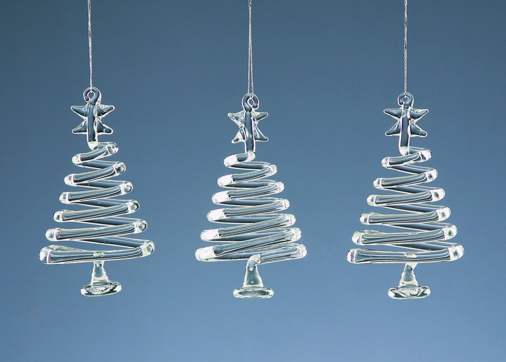 Set of Three Glass Trees, Silver, 3 Count (Pack of 1)
