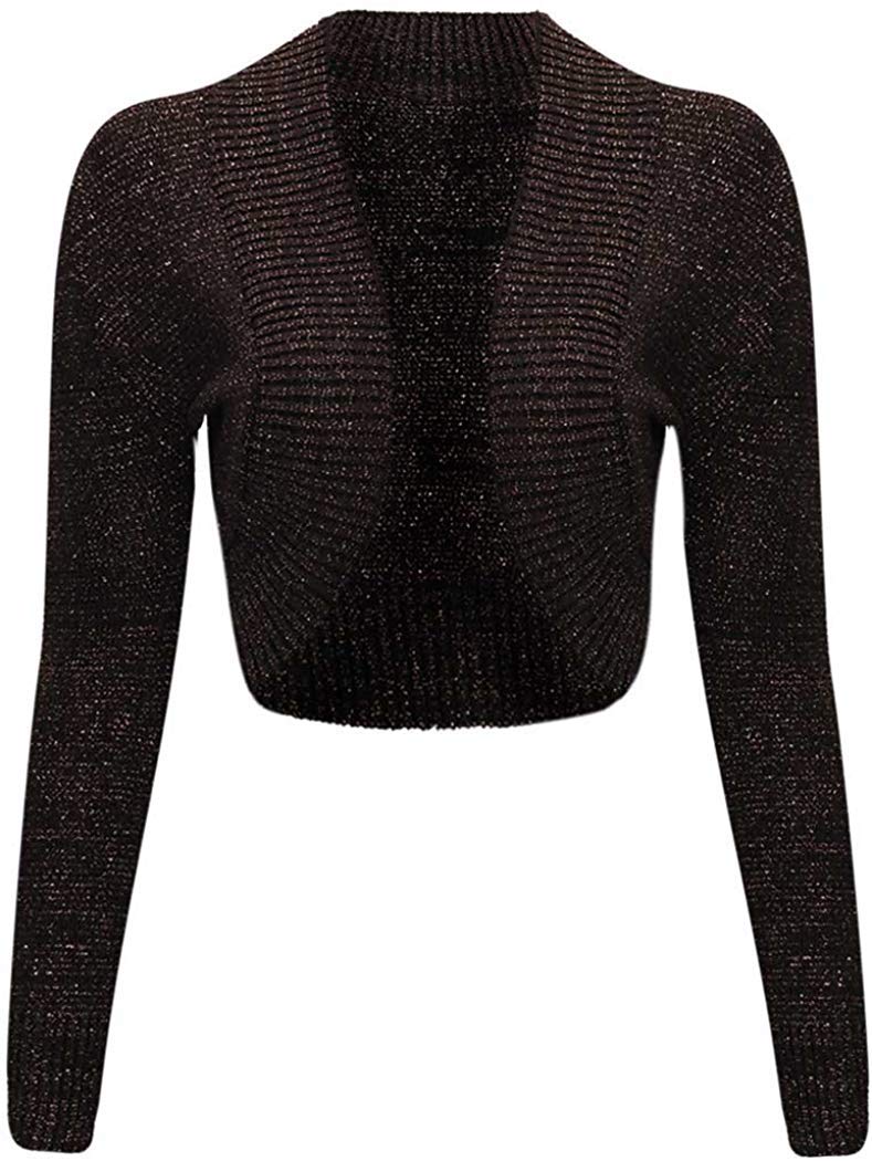 Gostyles Women's Chocolate Gostyles® Long Sleeve Knitted Lurex Shrug, Stylish Dressy Cover Up Lightweight Metallic Sparkly Bolero Cardigan (, Xxl)