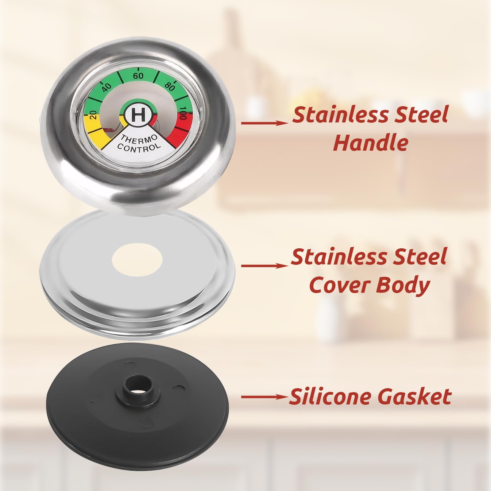 3 Stück Topfdeckelgriff mit Thermometer,für AMC Topfdeckelgriff, Deckelknopf,Ersatzgriff,Für Kochgeschirr mit 5 mm Gewinde,Thermokontroller für Topf - Deckel,Thermometer Kochen