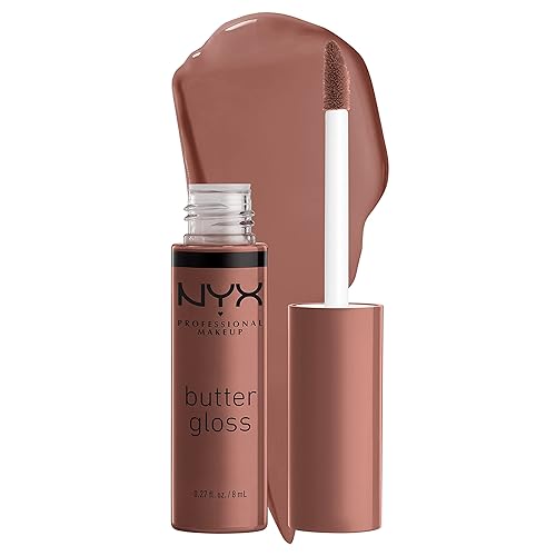 NYX MAQUILLAJE PROFESIONAL Brillo de mantequilla azúcar moreno, brillo de labios no pegajoso - Butterscotch (Neutral Light Brown)