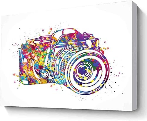 MBARE Arte de acuarela, cámara fotográfica, impresión de acuarela, arte de pared, arte de pared DSLR, decoración del hogar, colgar en la pared,