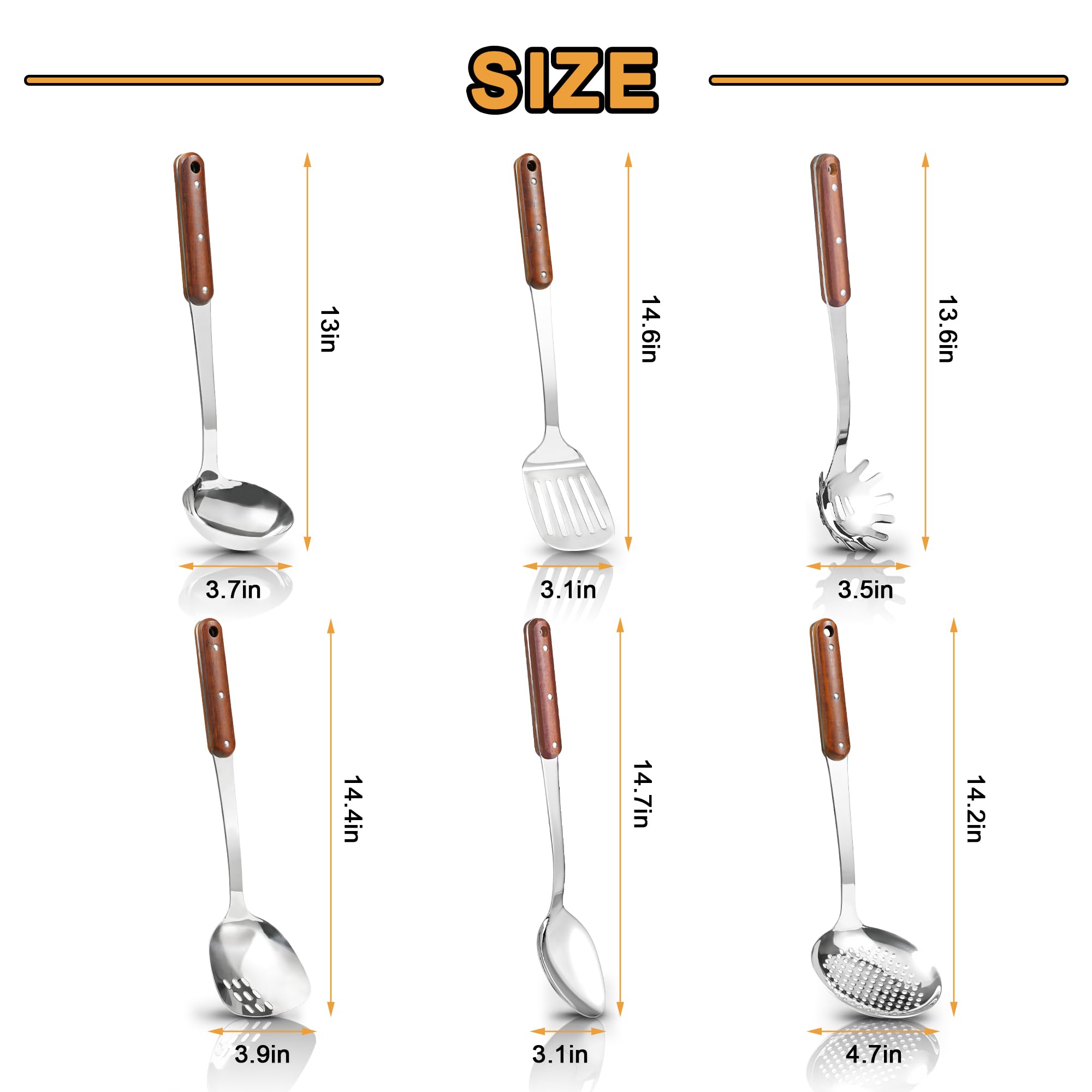 FJNATINH Ustensiles de cuisine en acier inoxydable poli miroir (Ustensiles de cuisine D, argent)
