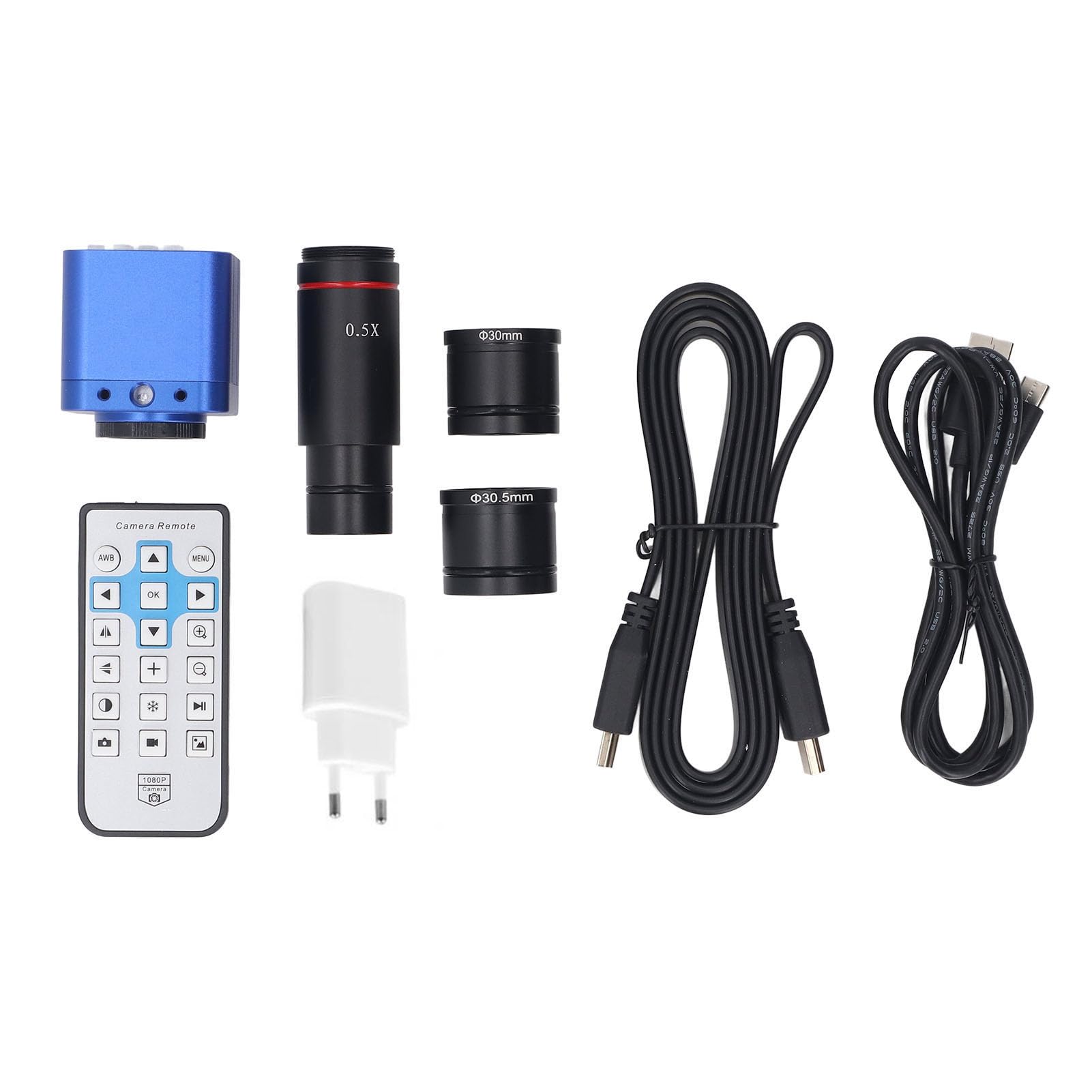 LiebeWH 24MP Mikroskopkamera 1080P USB Industriekamera mit 0,5X Adapter für 23,2mm 30mm 30,5mm Okular, Messsoftware (EU-Stecker)