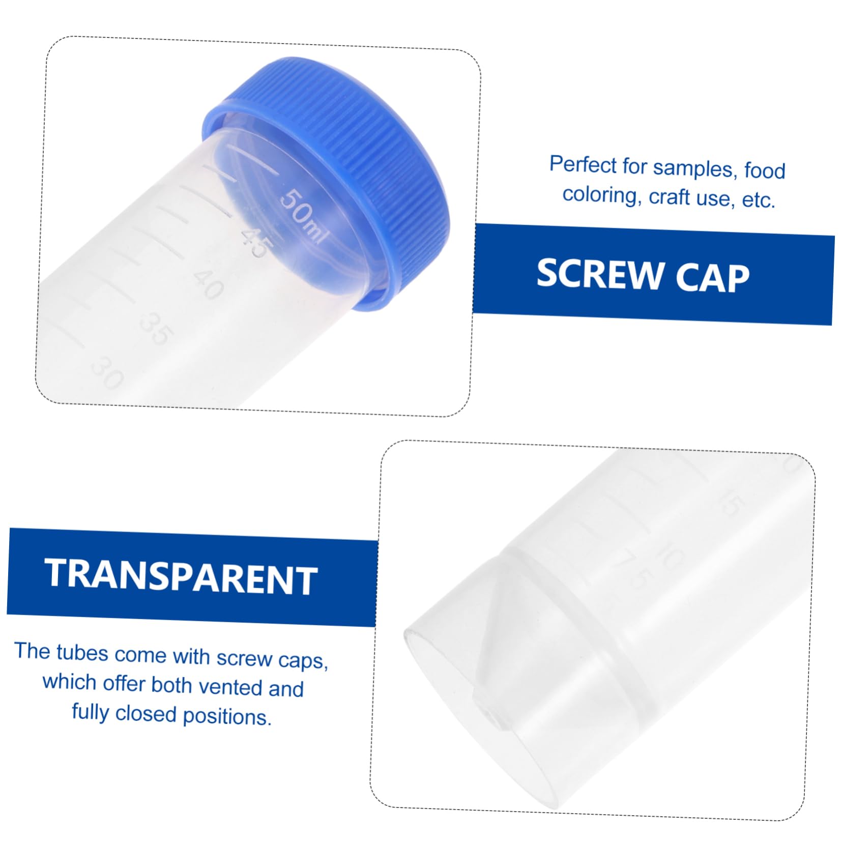 Tubi per Centrifuga in Plastica da 50 Ml con Fondo Conico, Tappi a Vite, Resistenti e Graduati, Confezione da 50 Pezzi per Laboratorio e Esperimenti